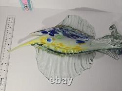 Murano Style Glass Marlin Swordfish Sail Fish Figurine Hand Blown 23 Inches Tall