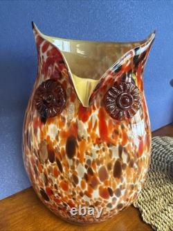 Murano Style Glass Owl Vase Hand Blown 10 x 7
