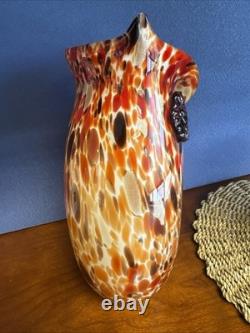 Murano Style Glass Owl Vase Hand Blown 10 x 7