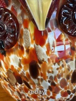 Murano Style Glass Owl Vase Hand Blown 10 x 7