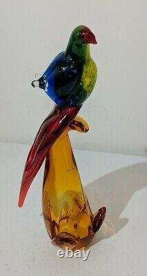 Murano Style Glass Parrot / Cockatoo Bird Stands 14 Tall. Art Glass Colorful
