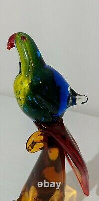Murano Style Glass Parrot / Cockatoo Bird Stands 14 Tall. Art Glass Colorful
