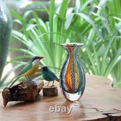 Murano Style Glass Vase Hand Blown Colored Canes Boho Effect Home Decor Small