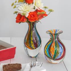 Murano Style Glass Vase Hand Blown Colored Canes Boho Effect Home Decor Small