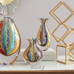 Murano Style Glass Vase Hand Blown Colored Canes Boho Effect Home Decor Small