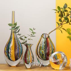 Murano Style Glass Vase Hand Blown Colored Canes Boho Effect Home Decor Small