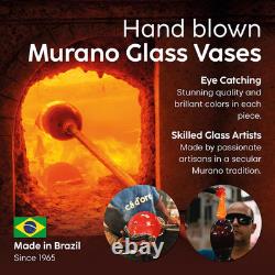 Murano Style Glass Vase Hand Blown Colored Canes Boho Effect Home Decor Small