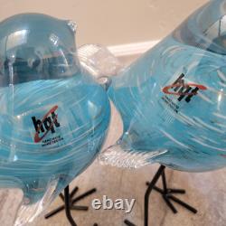 Murano Style HQT Hand Blown blue silver Glass Bird Figurine Tall Metal Legs