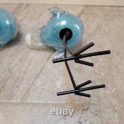 Murano Style HQT Hand Blown blue silver Glass Bird Figurine Tall Metal Legs