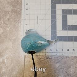 Murano Style HQT Hand Blown blue silver Glass Bird Figurine Tall Metal Legs