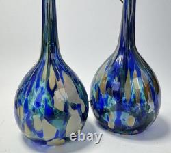 Murano Style Hand Blown 3 Art Glass Pendant Lights, Blue Green Amber 3.75x13.5