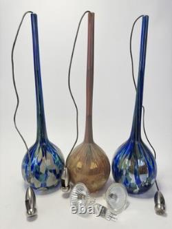 Murano Style Hand Blown 3 Art Glass Pendant Lights, Blue Green Amber 3.75x13.5