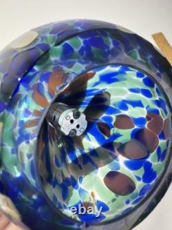 Murano Style Hand Blown 3 Art Glass Pendant Lights, Blue Green Amber 3.75x13.5