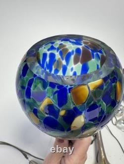Murano Style Hand Blown 3 Art Glass Pendant Lights, Blue Green Amber 3.75x13.5