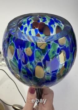 Murano Style Hand Blown 3 Art Glass Pendant Lights, Blue Green Amber 3.75x13.5
