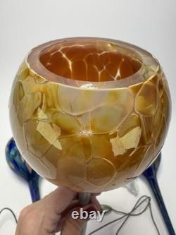 Murano Style Hand Blown 3 Art Glass Pendant Lights, Blue Green Amber 3.75x13.5