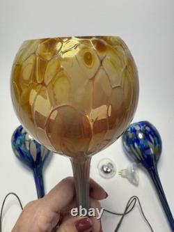 Murano Style Hand Blown 3 Art Glass Pendant Lights, Blue Green Amber 3.75x13.5