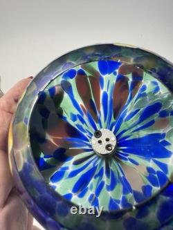 Murano Style Hand Blown 3 Art Glass Pendant Lights, Blue Green Amber 3.75x13.5