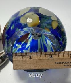 Murano Style Hand Blown 3 Art Glass Pendant Lights, Blue Green Amber 3.75x13.5