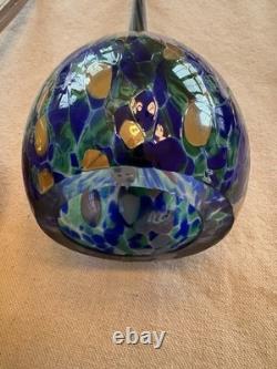 Murano Style Hand Blown 3 Art Glass Pendant Lights, Blue Green Amber 3.75x13.5