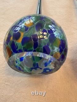Murano Style Hand Blown 3 Art Glass Pendant Lights, Blue Green Amber 3.75x13.5