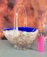 Murano Style Hand Blown Art Glass Basket Cobalt Blue Cased Applied Handle Italy