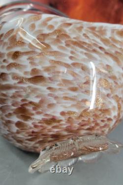 Murano Style Hand Blown Art Glass Basket Cobalt Blue Cased Applied Handle Italy