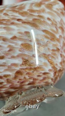 Murano Style Hand Blown Art Glass Basket Cobalt Blue Cased Applied Handle Italy