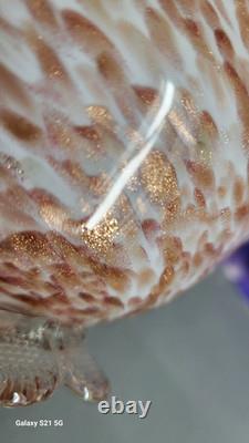 Murano Style Hand Blown Art Glass Basket Cobalt Blue Cased Applied Handle Italy