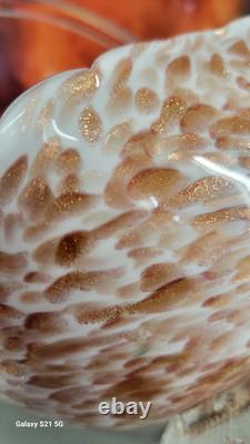 Murano Style Hand Blown Art Glass Basket Cobalt Blue Cased Applied Handle Italy