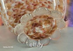 Murano Style Hand Blown Art Glass Basket Cobalt Blue Cased Applied Handle Italy