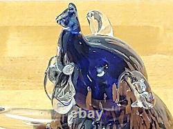 Murano Style Hand Blown Art Glass Cobalt Blue & Gold 7 1/4 Elephant Figurine