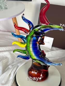 Murano-Style Hand Blown Art Glass Face Sculpture 16.93 Tall Mouth-Blown Craft