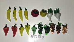 Murano Style Hand Blown Art Glass Fruit Vegetables Lot Of 18 Vintage Grape pear