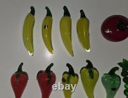 Murano Style Hand Blown Art Glass Fruit Vegetables Lot Of 18 Vintage Grape pear