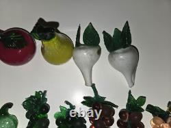 Murano Style Hand Blown Art Glass Fruit Vegetables Lot Of 18 Vintage Grape pear