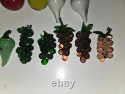 Murano Style Hand Blown Art Glass Fruit Vegetables Lot Of 18 Vintage Grape pear