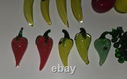 Murano Style Hand Blown Art Glass Fruit Vegetables Lot Of 18 Vintage Grape pear