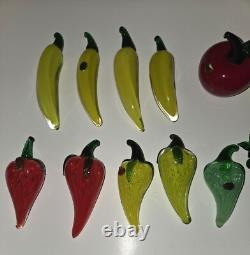 Murano Style Hand Blown Art Glass Fruit Vegetables Lot Of 18 Vintage Grape pear