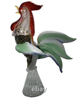 Murano Style Hand Blown Art Glass Rooster Figurine Bird Pedestal Height 11x 5