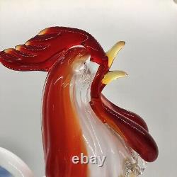 Murano Style Hand Blown Art Glass Rooster Figurine Bird Pedestal Height 11x 5