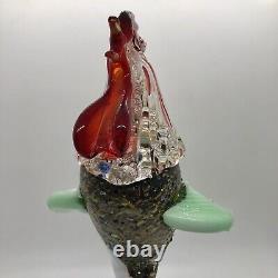 Murano Style Hand Blown Art Glass Rooster Figurine Bird Pedestal Height 11x 5