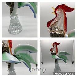 Murano Style Hand Blown Art Glass Rooster Figurine Bird Pedestal Height 11x 5