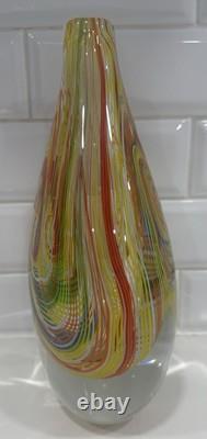 Murano-Style Hand-Blown Art Glass Teardrop Sculpture -Multicolor Latticino Swirl