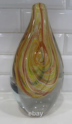 Murano-Style Hand-Blown Art Glass Teardrop Sculpture -Multicolor Latticino Swirl