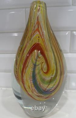 Murano-Style Hand-Blown Art Glass Teardrop Sculpture -Multicolor Latticino Swirl