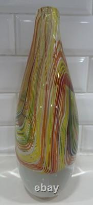 Murano-Style Hand-Blown Art Glass Teardrop Sculpture -Multicolor Latticino Swirl