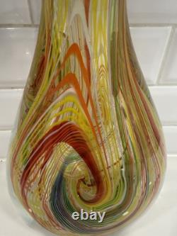 Murano-Style Hand-Blown Art Glass Teardrop Sculpture -Multicolor Latticino Swirl
