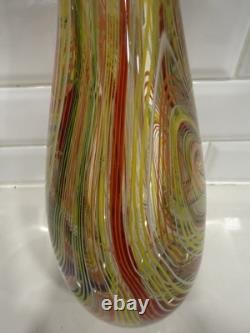 Murano-Style Hand-Blown Art Glass Teardrop Sculpture -Multicolor Latticino Swirl