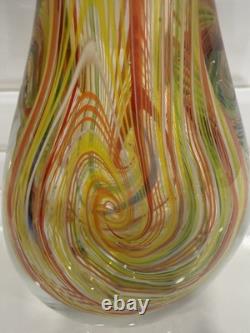 Murano-Style Hand-Blown Art Glass Teardrop Sculpture -Multicolor Latticino Swirl